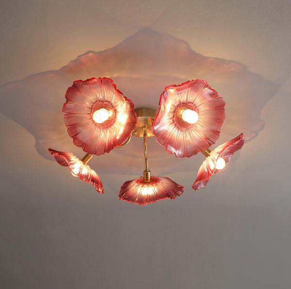 lotus leaf glass semi flush ceiling light copper