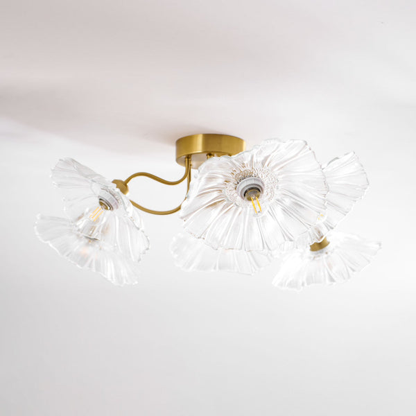 lotus leaf glass semi flush ceiling light copper
