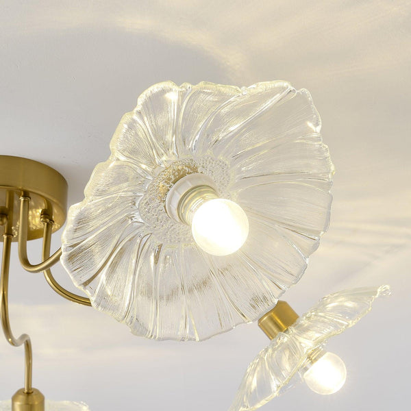 lotus leaf glass semi flush ceiling light copper