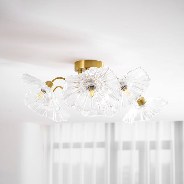 lotus leaf glass semi flush ceiling light copper
