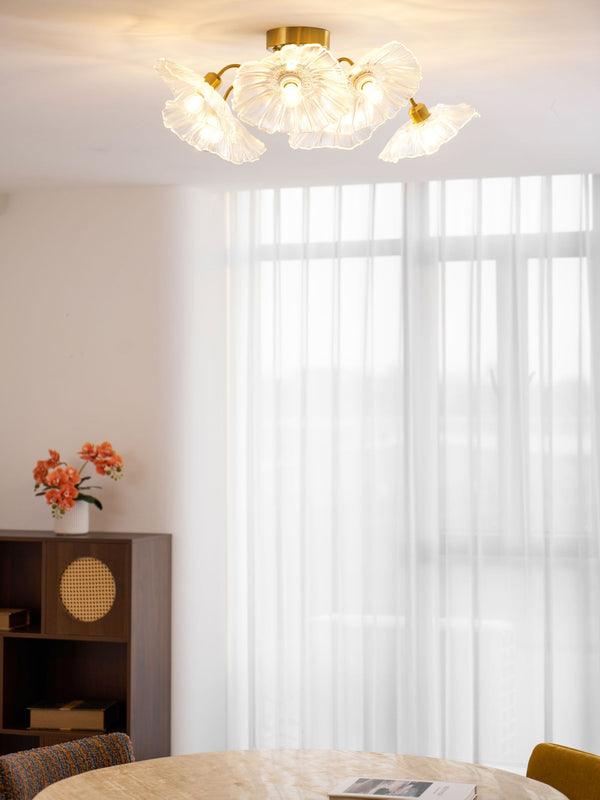 lotus leaf glass semi flush ceiling light copper