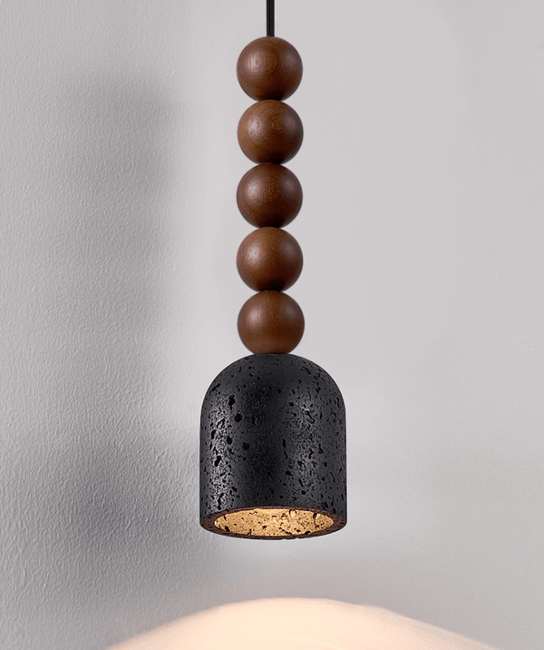 matte black travertine walnut bead pendant light