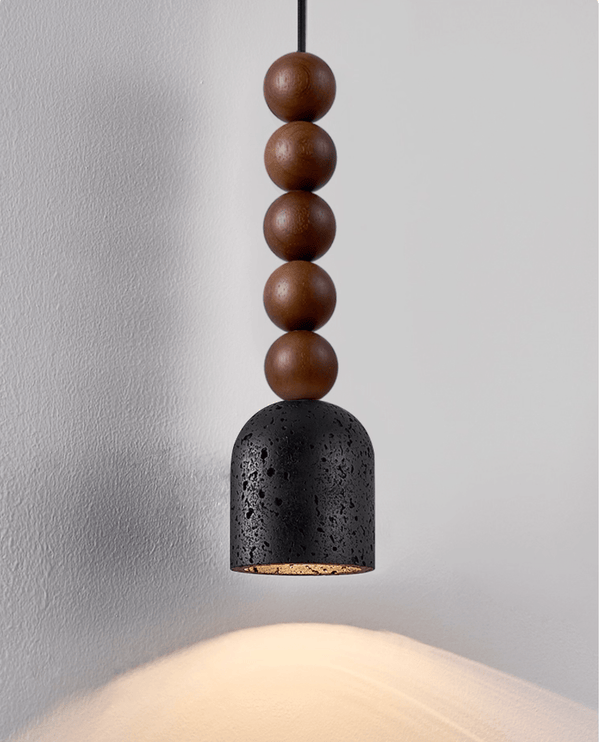 matte black travertine walnut bead pendant light