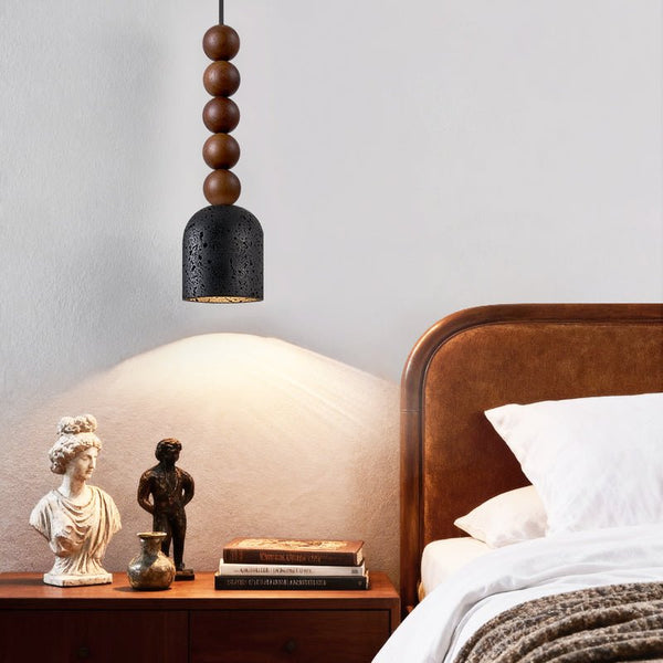 matte black travertine walnut bead pendant light