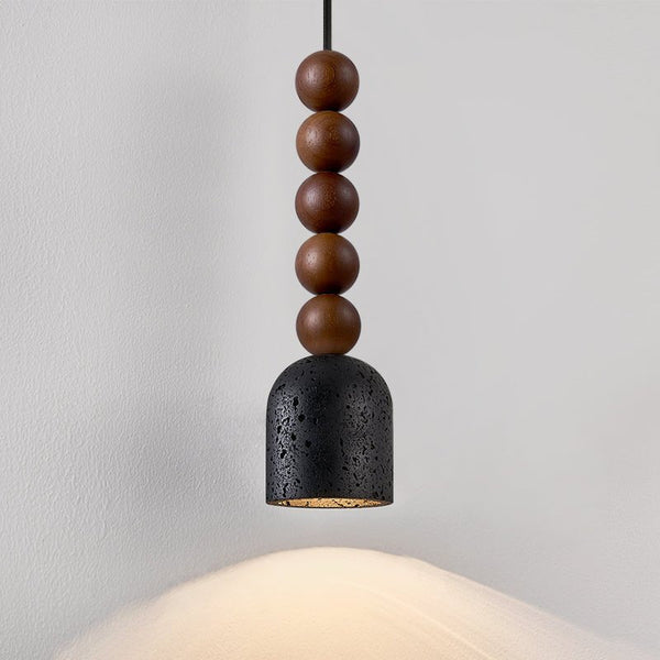 matte black travertine walnut bead pendant light