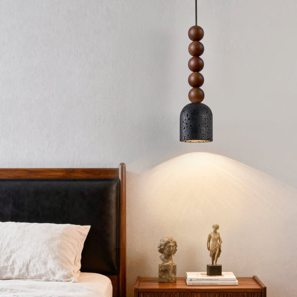 matte black travertine walnut bead pendant light