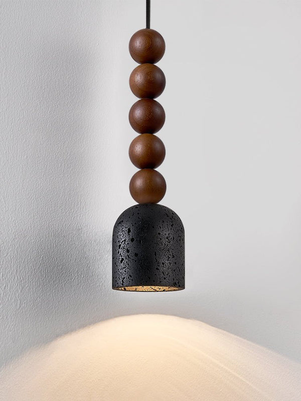 matte black travertine walnut bead pendant light