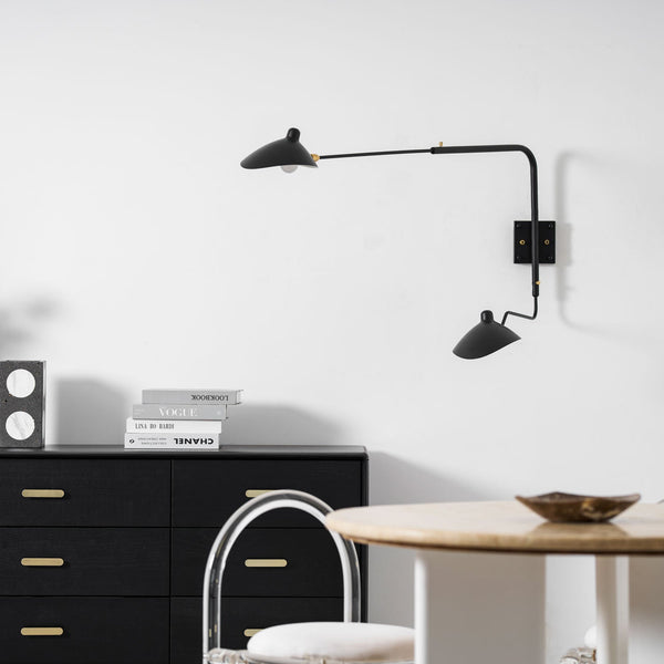 mid century black aluminum swing arm wall lamp