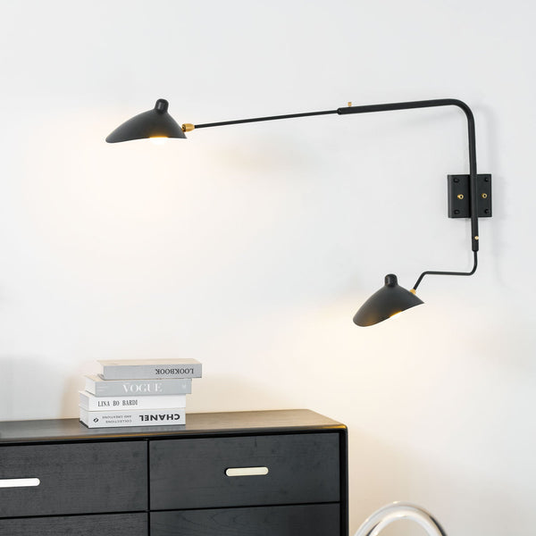 mid century black aluminum swing arm wall lamp