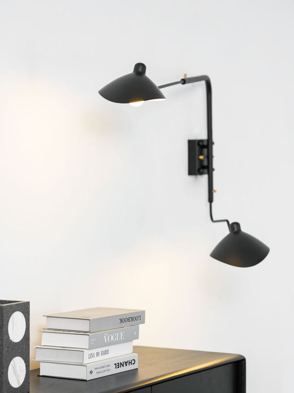 mid century black aluminum swing arm wall lamp