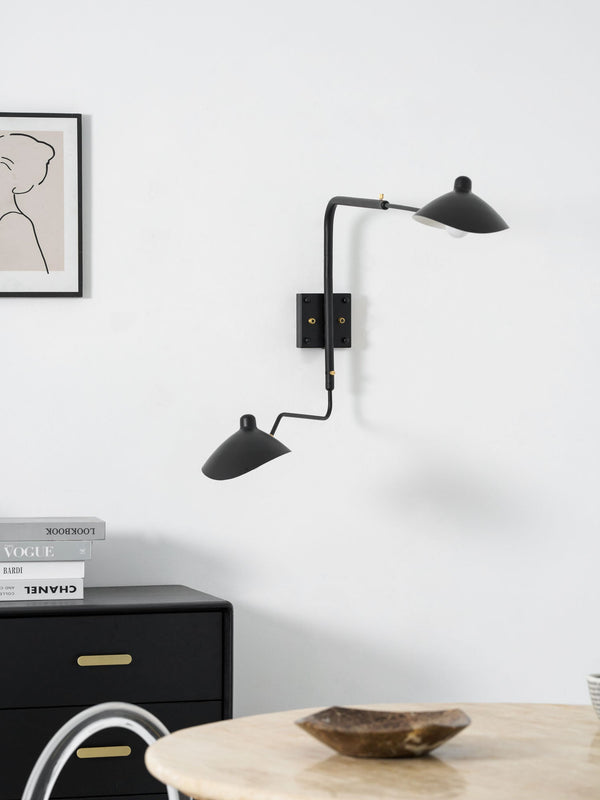 mid century black aluminum swing arm wall lamp