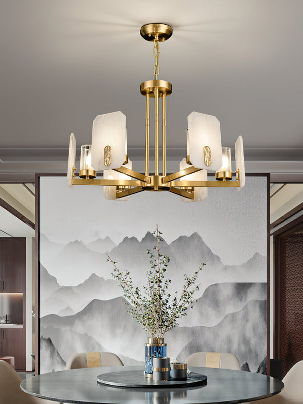 mid century brass alabaster conical chandelier