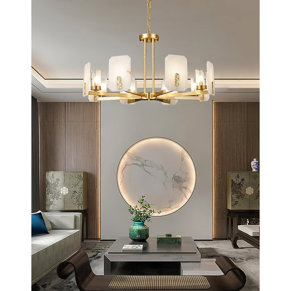 mid century brass alabaster conical chandelier