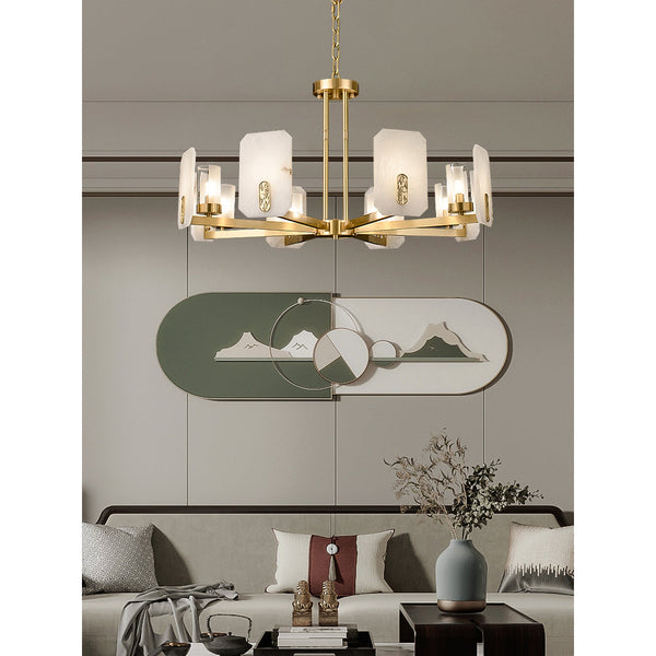 mid century brass alabaster conical chandelier