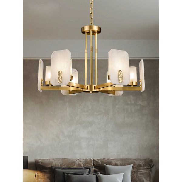 mid century brass alabaster conical chandelier