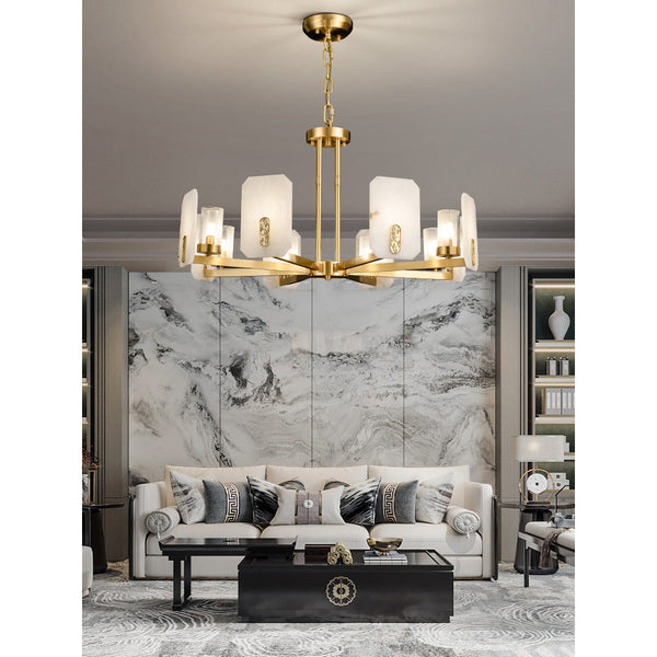 mid century brass alabaster conical chandelier