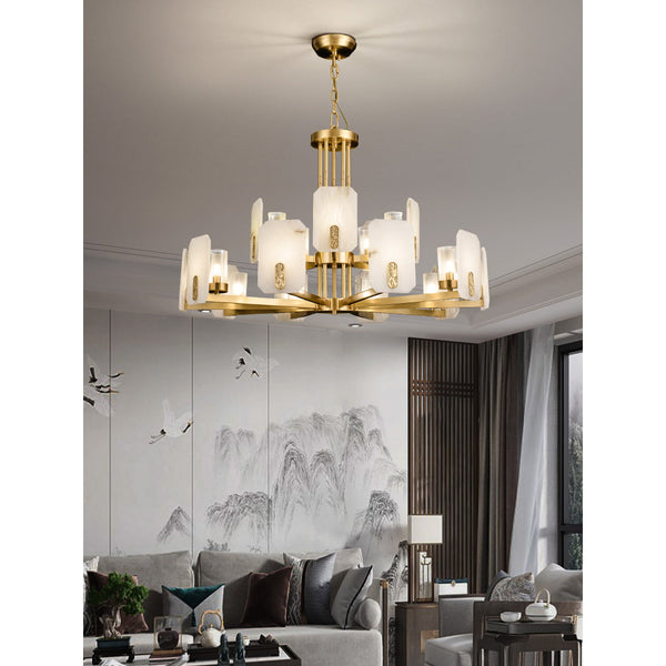 mid century brass alabaster conical chandelier