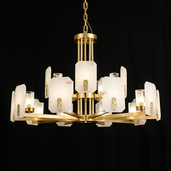 mid century brass alabaster conical chandelier