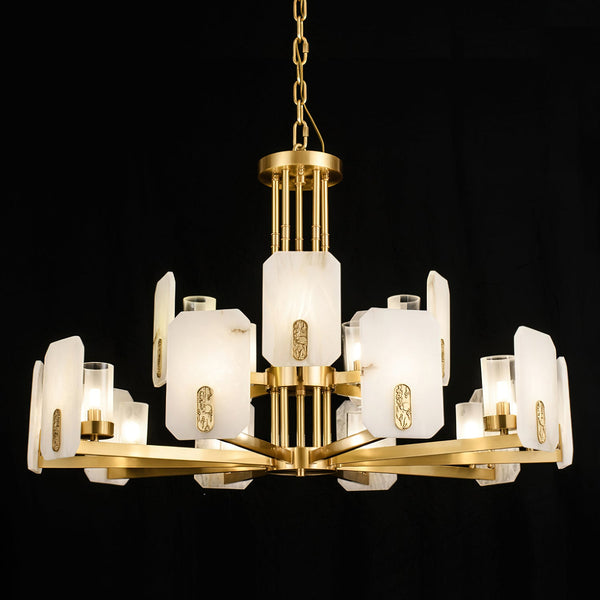 mid century brass alabaster conical chandelier