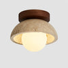 mid century cream travertine round flush mount ceiling light