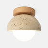 mid century cream travertine round flush mount ceiling light