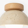 mid century cream travertine round flush mount ceiling light