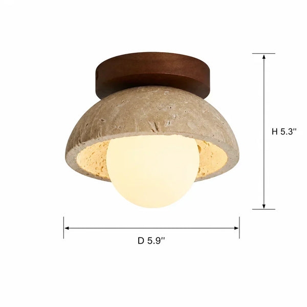 mid century cream travertine round flush mount ceiling light