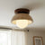 mid century cream travertine round flush mount ceiling light