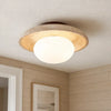 mid century cream travertine round flush mount ceiling light