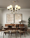mid century walnut gold frosted glass globe chandelier
