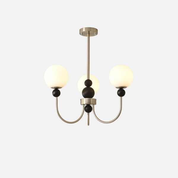 mid century walnut gold frosted glass globe chandelier