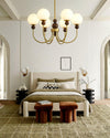 mid century walnut gold frosted glass globe chandelier