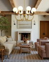 mid century walnut gold frosted glass globe chandelier