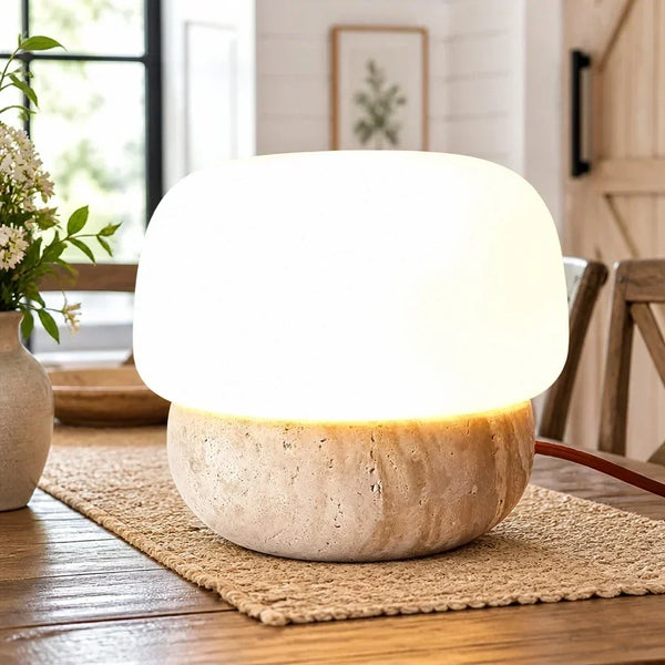 minimalist travertine glass mushroom table lamp
