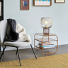 modern amber ribbed glass mushroom table lamp