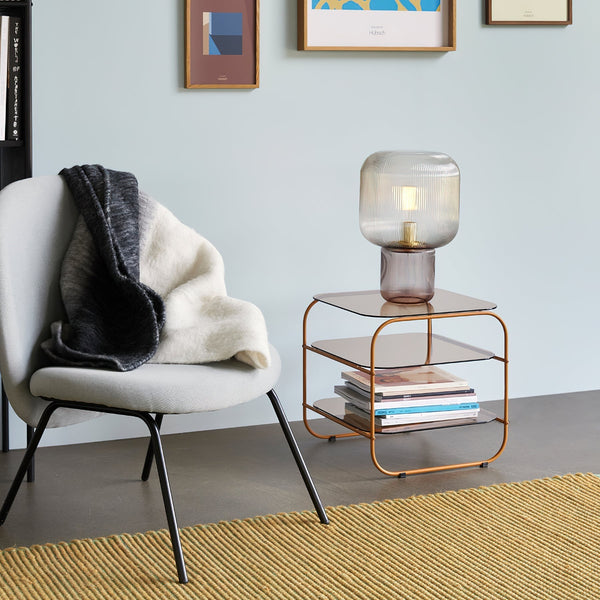 modern amber ribbed glass mushroom table lamp