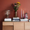 modern amber ribbed glass mushroom table lamp