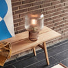 modern amber ribbed glass mushroom table lamp