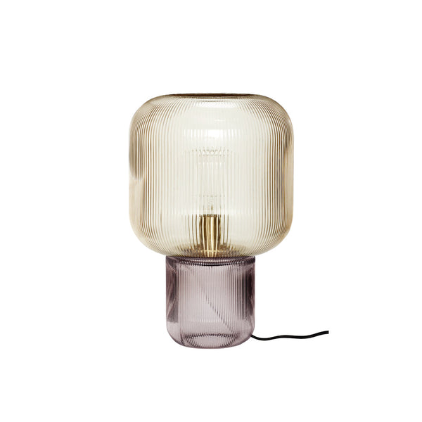 modern amber ribbed glass mushroom table lamp