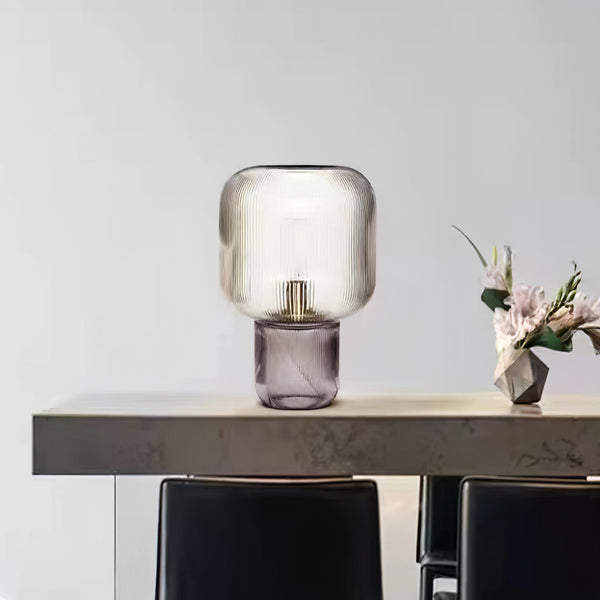 modern amber ribbed glass mushroom table lamp