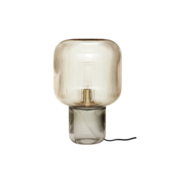 modern amber ribbed glass mushroom table lamp