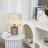 modern amber ribbed glass mushroom table lamp