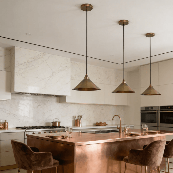 modern antique brass cone pendant light