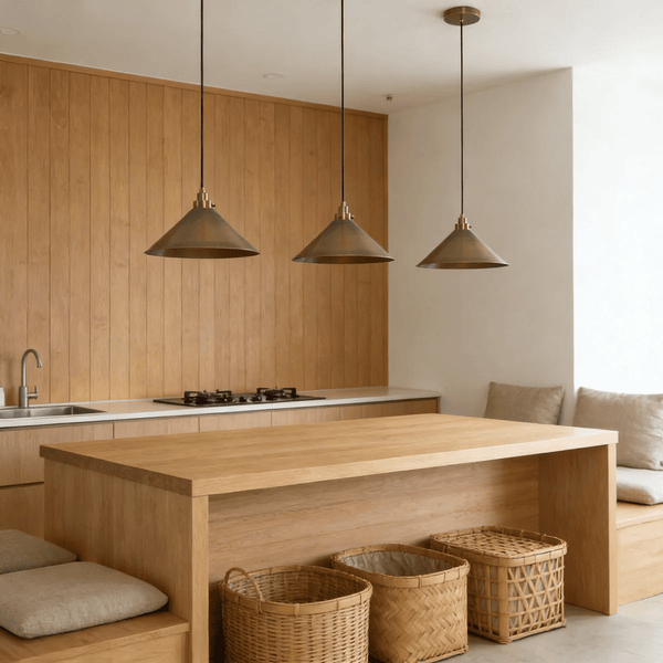 modern antique brass cone pendant light
