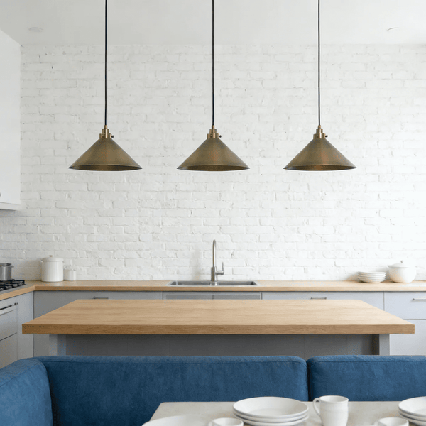 modern antique brass cone pendant light