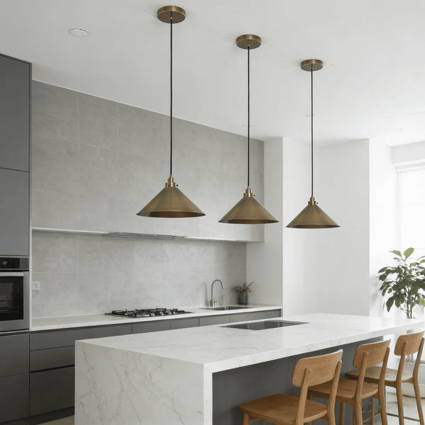 modern antique brass cone pendant light