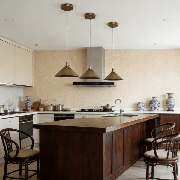 modern antique brass cone pendant light