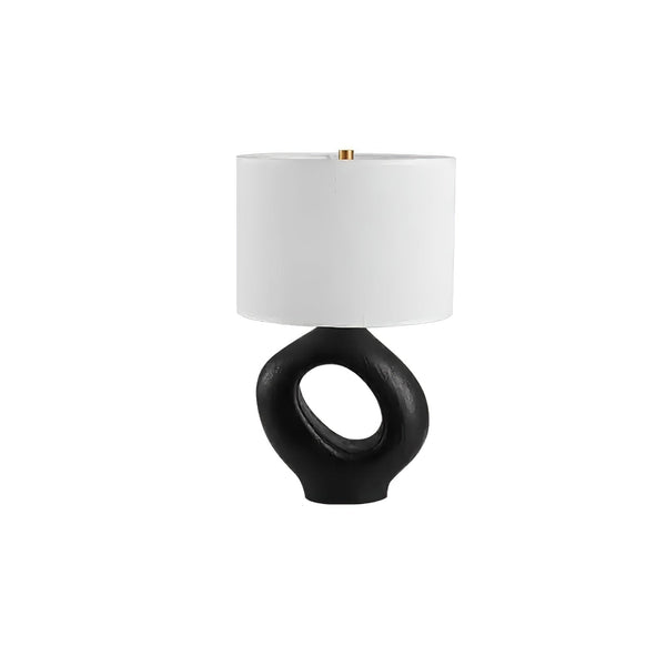 modern beige resin sculptural fabric table lamp