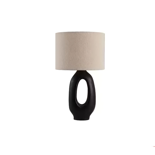 modern beige resin sculptural fabric table lamp