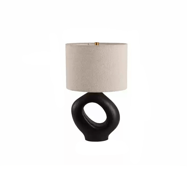 modern beige resin sculptural fabric table lamp